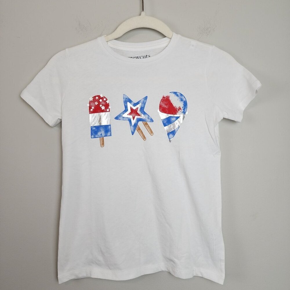Crewcuts Factory sz 12 girls white T shirt Ice cream red white blue